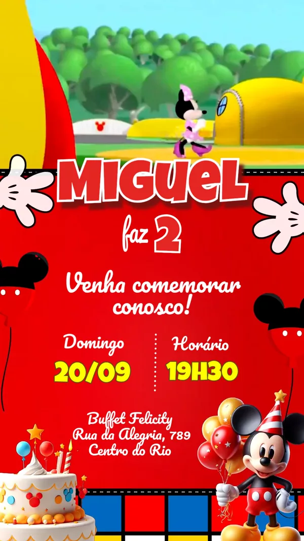 Convite Animado Aniversário Mickey Mouse Clubhouse Para Editar Online