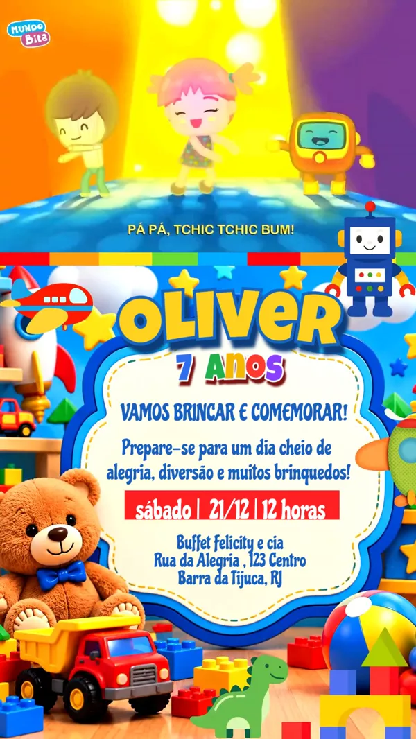 Convite Animado Aniversário Mundo Bita Brinquedos Para Editar Online