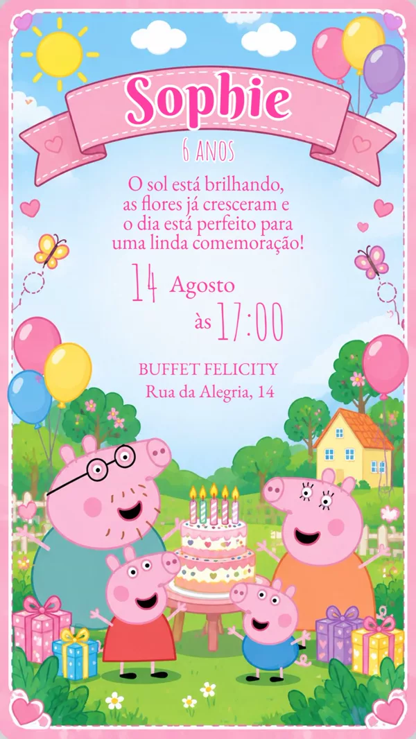 Convite Aniversário Peppa Pig Para Editar Online