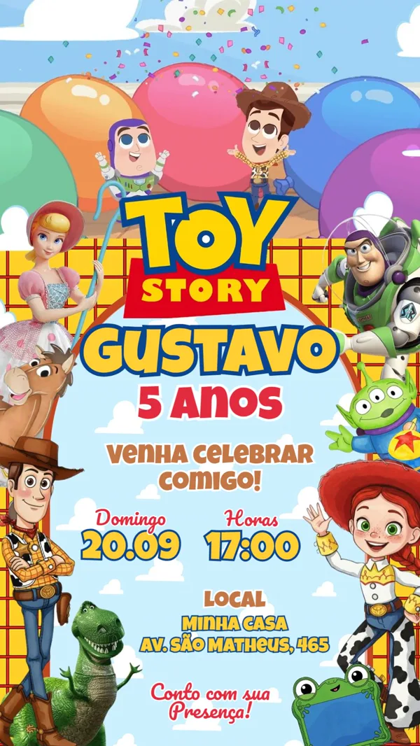 Convite Animado Aniversário Toy Story Woody Para Editar Online
