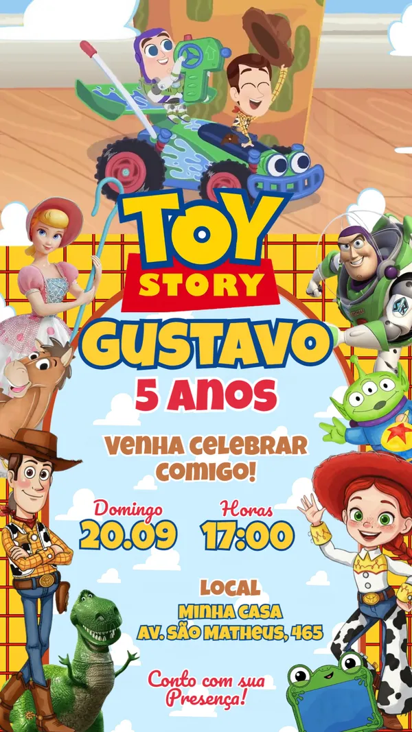 Convite Animado Aniversário Toy Story Woody Para Editar Online