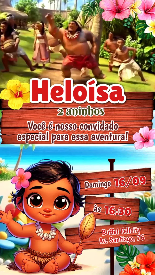 Convite Animado Aniversário Moana Baby Praia Para Editar Online