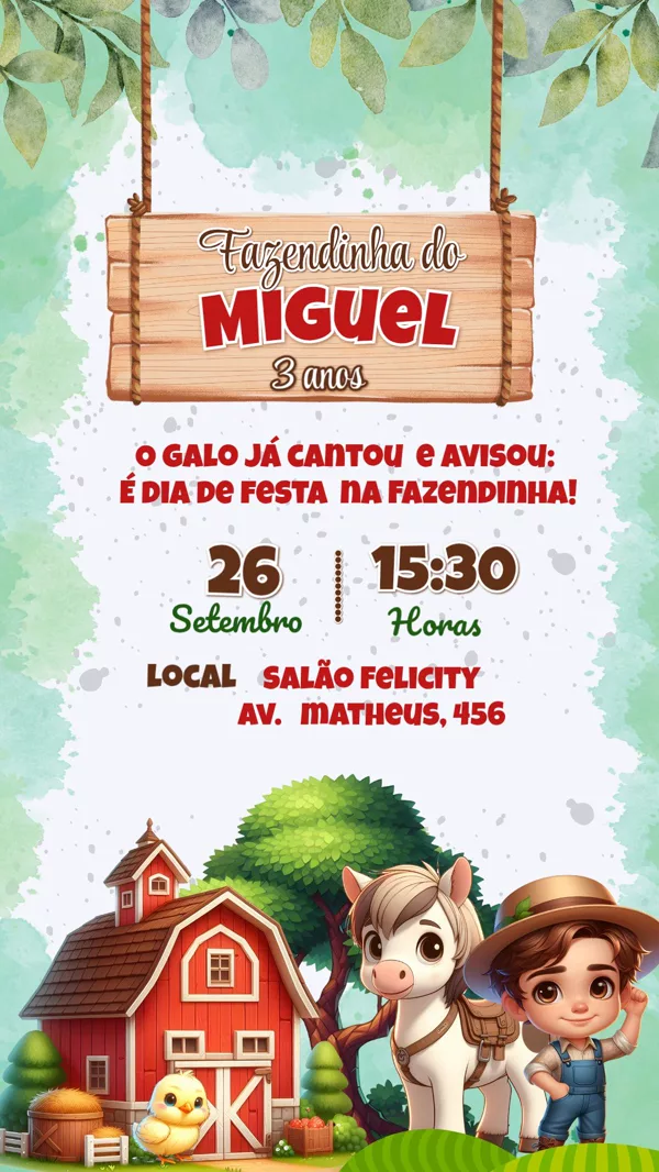 Convite Aniversário Fazendinha Celeiro Para Editar Online