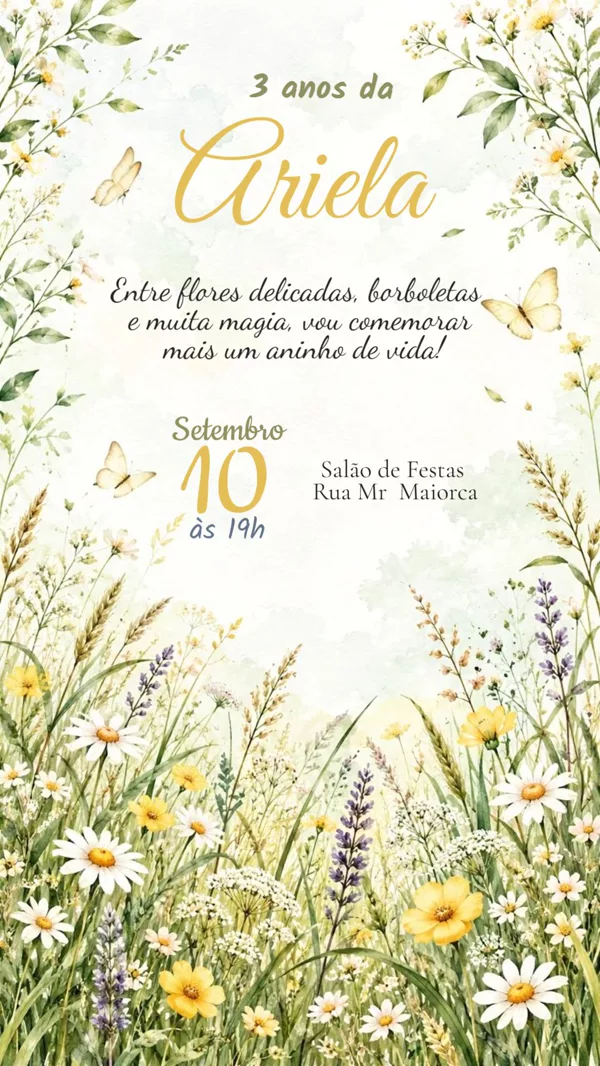 Convite Animado Aniversário Jardim Boho Flores Para Editar Online
