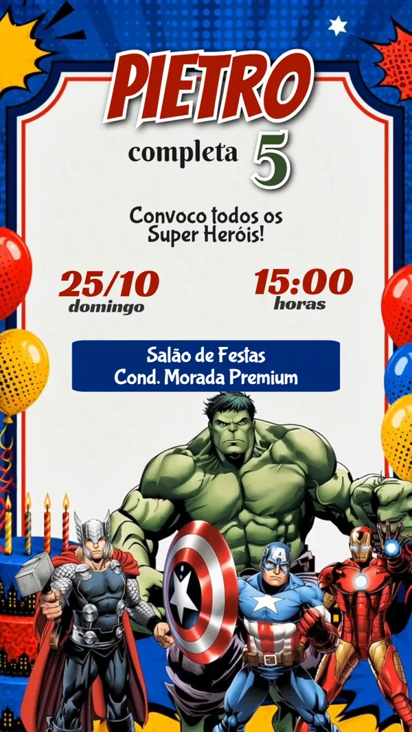 Convite Animado Aniversário Vingadores Hulk Para Editar Online