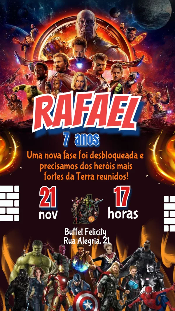 Convite Aniversário Vingadores Para Editar Online