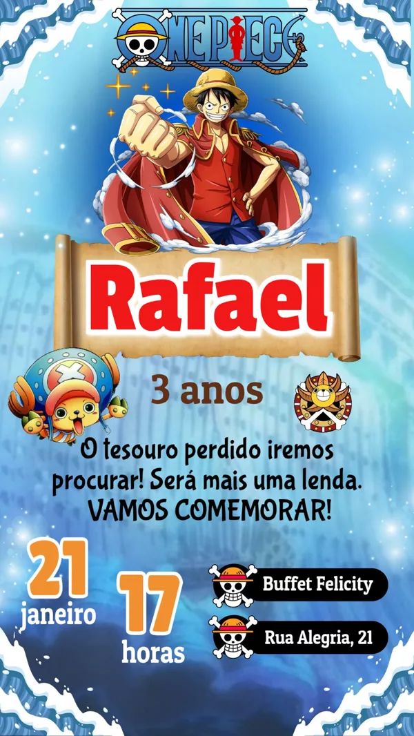 Convite Aniversário One Piece Para Editar Online