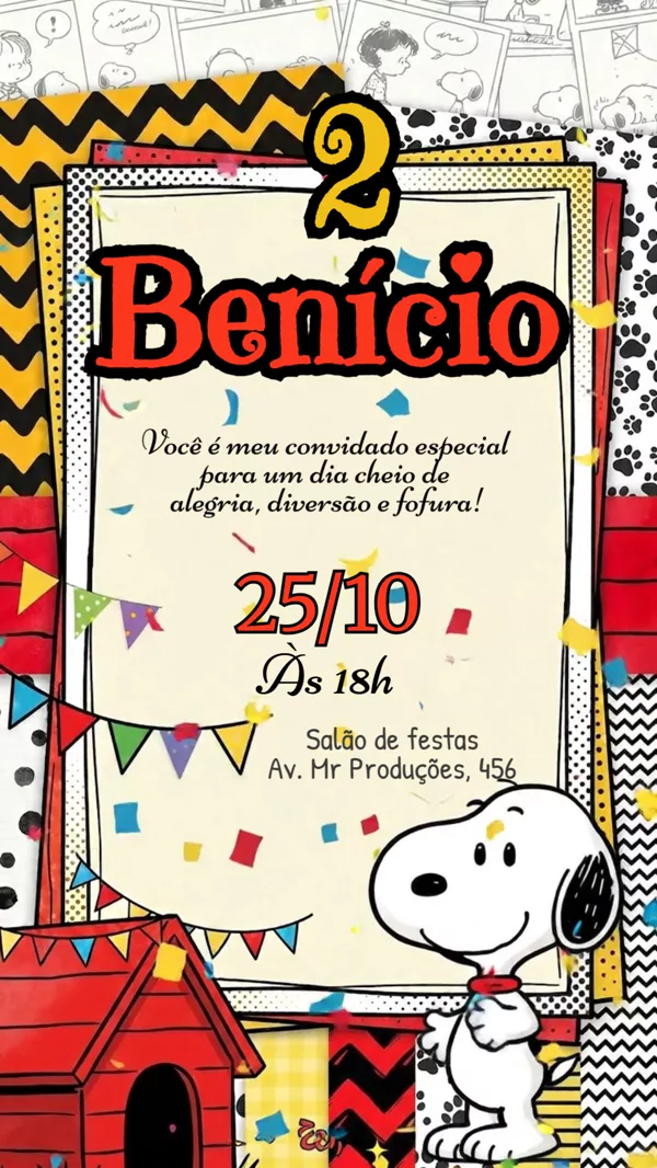 Convite Animado Aniversário Snoopy Vermelho Festa Para Editar Online