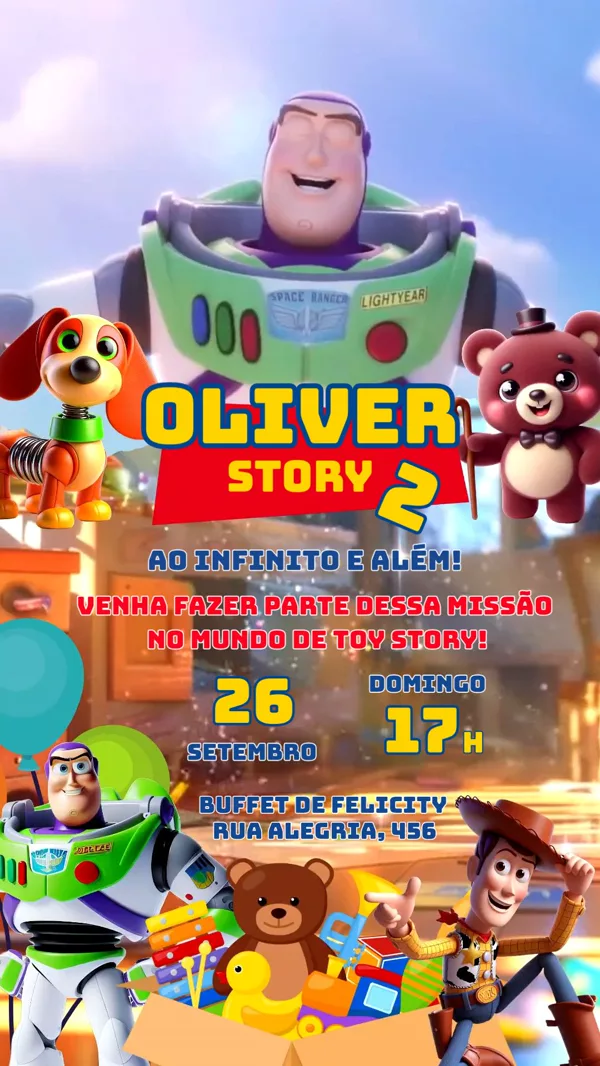 Convite Animado Aniversário Toy Story Woody Para Editar Online