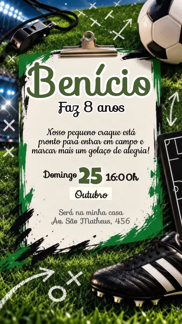 Convite Animado Aniversário Futebol Verde Para Editar Online