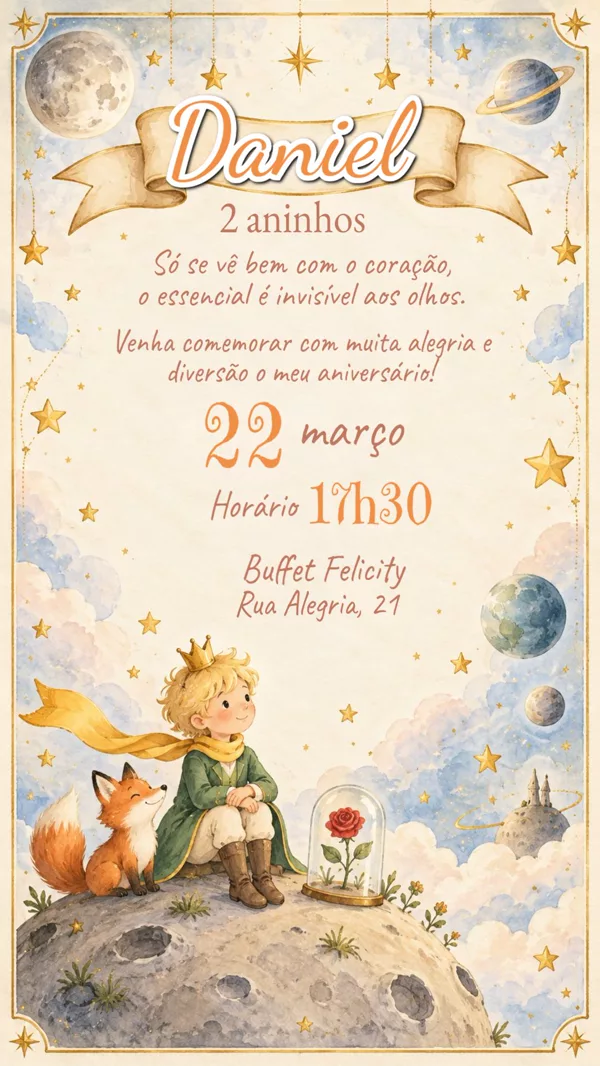 Convite Aniversário O Pequeno Príncipe Para Editar Online