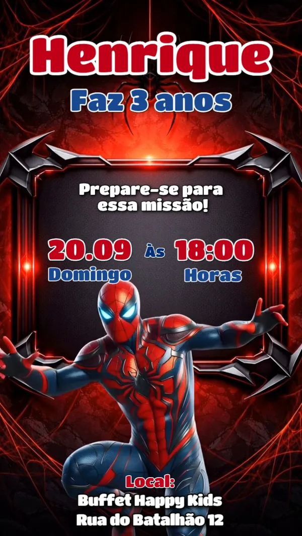 Convite Animado Aniversário Homem Aranha Azul Para Editar Online