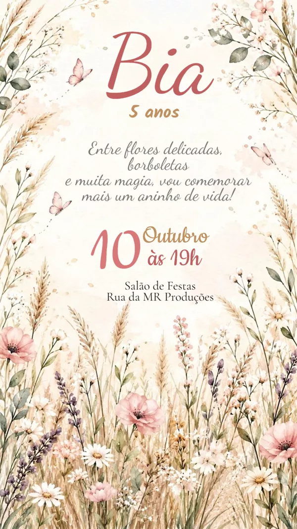 Convite Animado Aniversário Jardim Boho Floral Para Editar Online