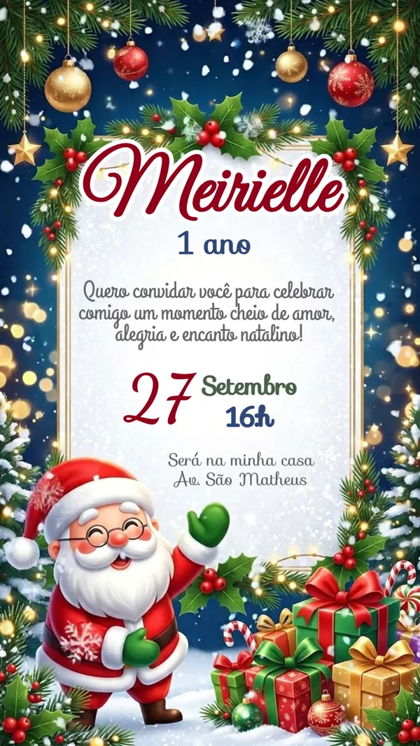 Convite Animado Aniversário Natal Papai Azul Para Editar Online