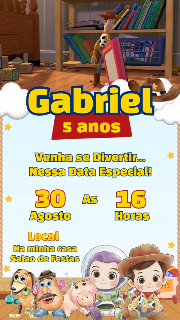 Convite Animado Aniversário Toy Story Para Editar Online