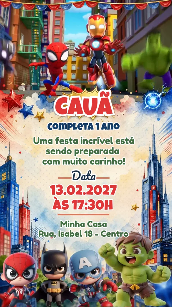 Convite Animado Aniversário Heróis Vingadores Para Editar Online