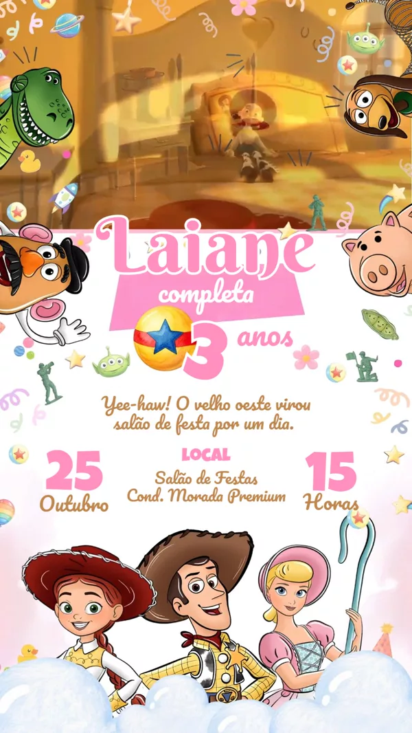 Convite Animado Aniversário Jessie Toy Story Para Editar Online