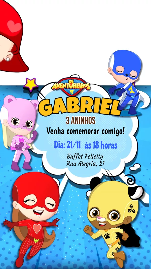 Convite Animado Aniversário Os Aventureiros Para Editar Online