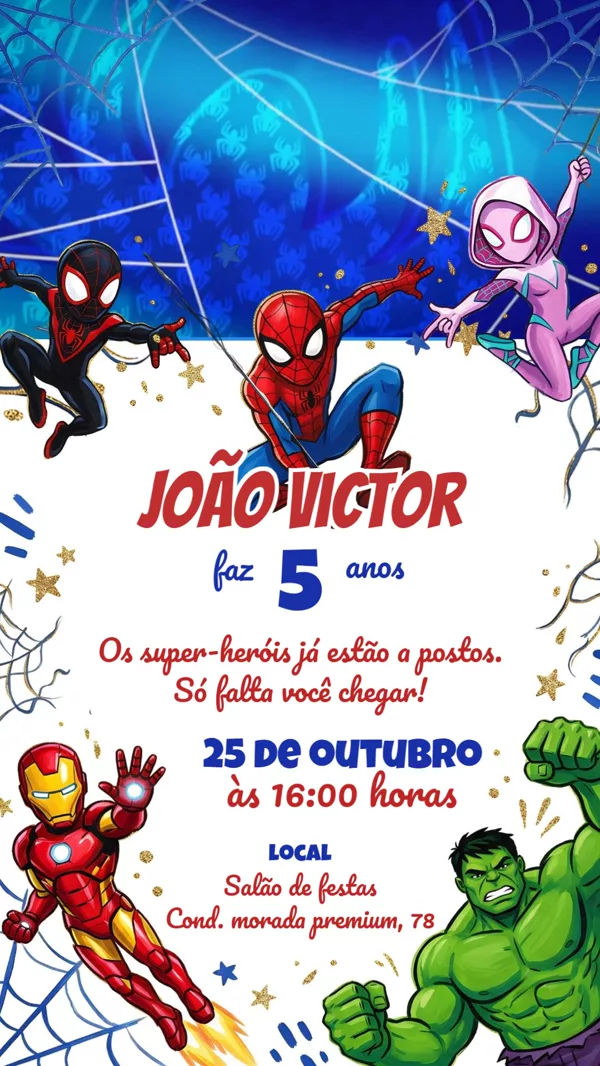 Convite Animado Aniversário Heróis Marvel Para Editar Online
