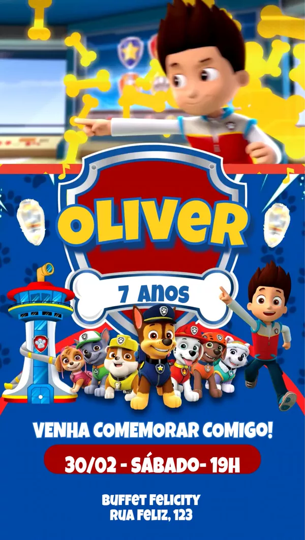 Convite Animado Aniversário Patrulha Canina Chase Para Editar Online