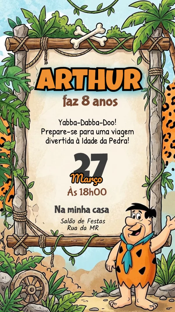 Convite Animado Aniversário Fred Flintstone Para Editar Online