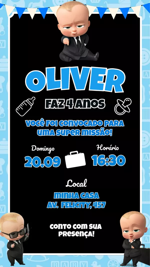 Convite Aniversário Poderoso Chefinho Azul Para Editar Online