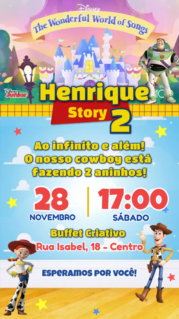 Convite Animado Aniversário Toy Story Para Editar Online