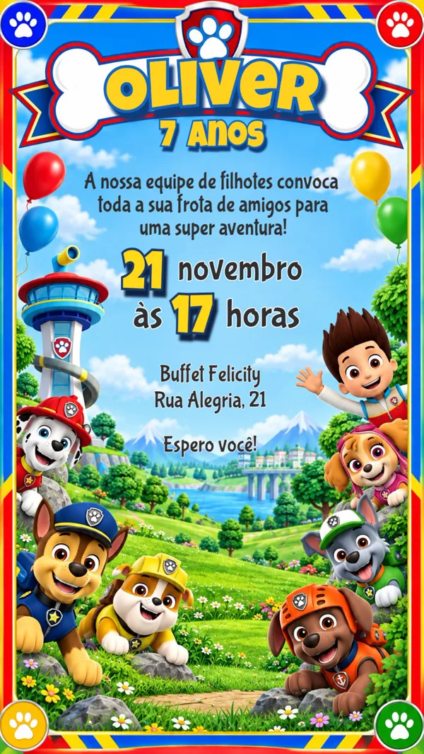 Convite Aniversário Patrulha Canina Menino Para Editar Online