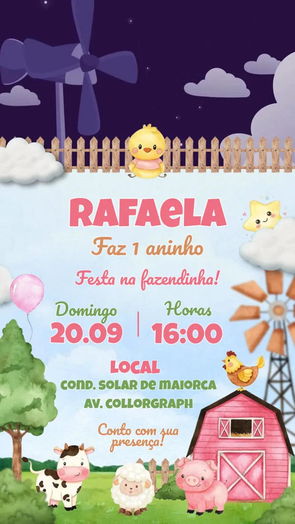 Convite Animado Aniversário Fazendinha Para Editar Online