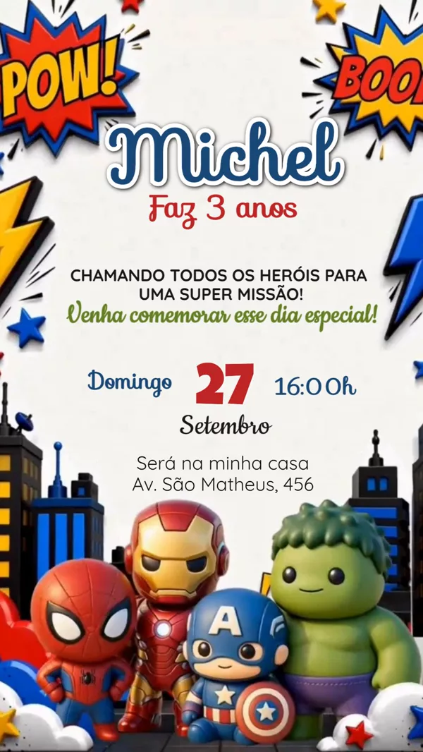 Convite Animado Aniversário Vingadores Baby Para Editar Online