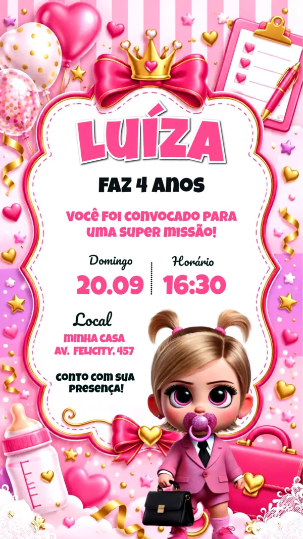 Convite Animado Aniversário Chefinha Rosa Para Editar Online