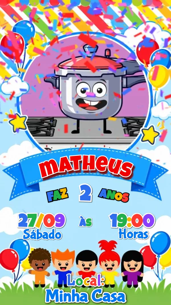 Convite Animado Aniversário Animadinhos Menino Para Editar Online