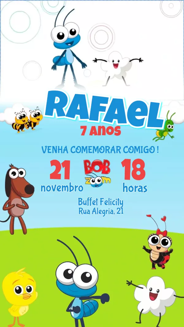 Convite Animado Aniversário Bob Zoom Infantil Para Editar Online