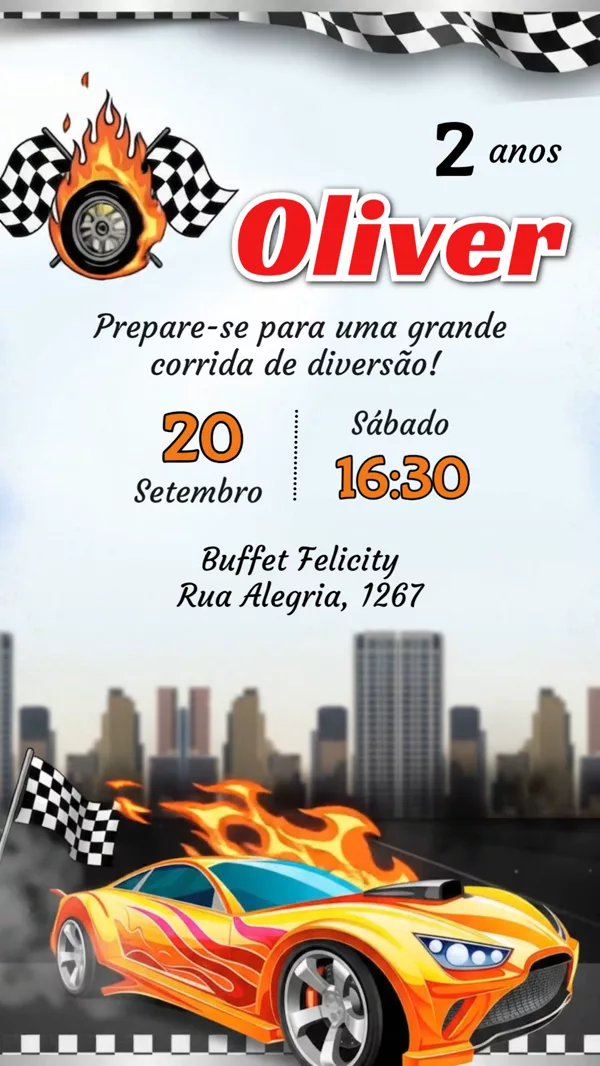 Convite Animado Aniversário Hot Wheels Carro Fogo Para Editar Online