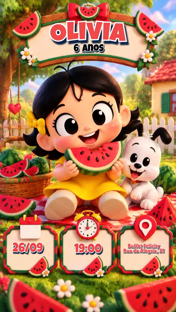Convite Aniversário Magali Melancia Para Editar Online