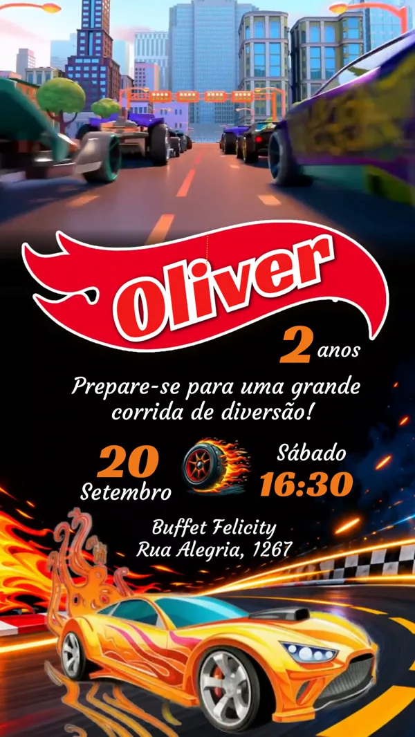 Convite Animado Aniversário Hot Wheels Cidade Para Editar Online