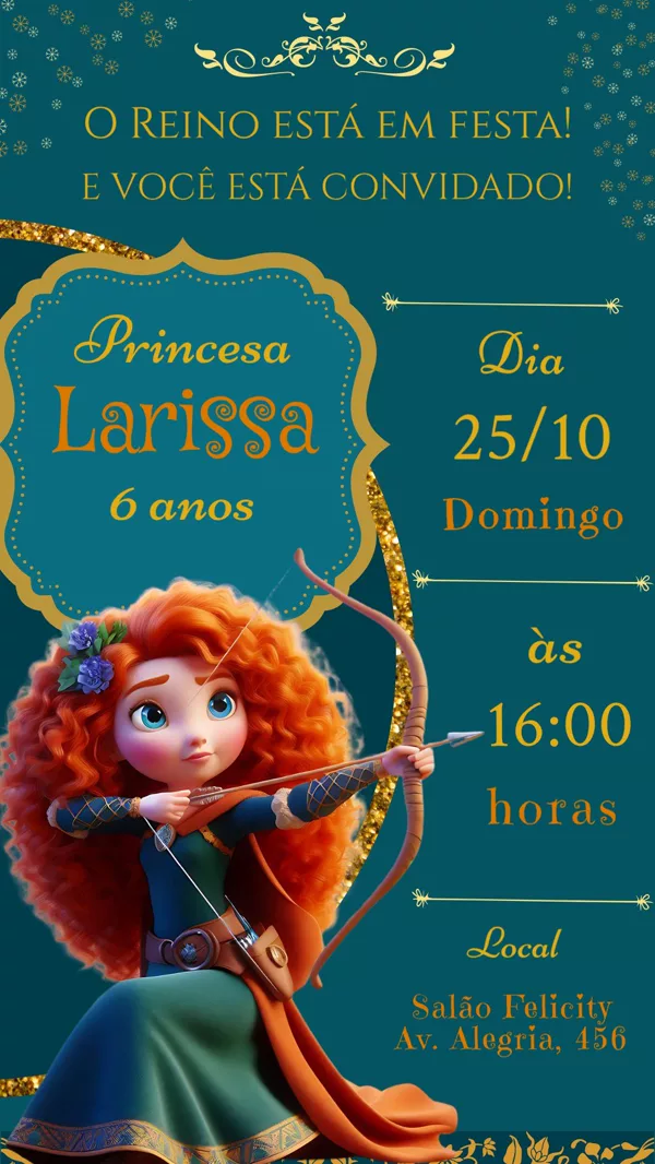 Convite Aniversário Princesa Merida Para Editar Online