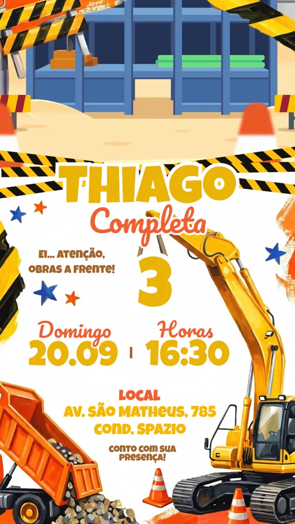 Convite Animado Aniversário Obra Construtor Para Editar Online