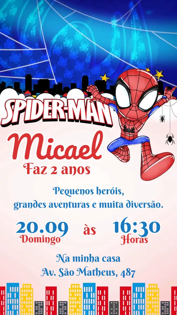 Convite Animado Aniversário Homem-Aranha Spidey Para Editar Online