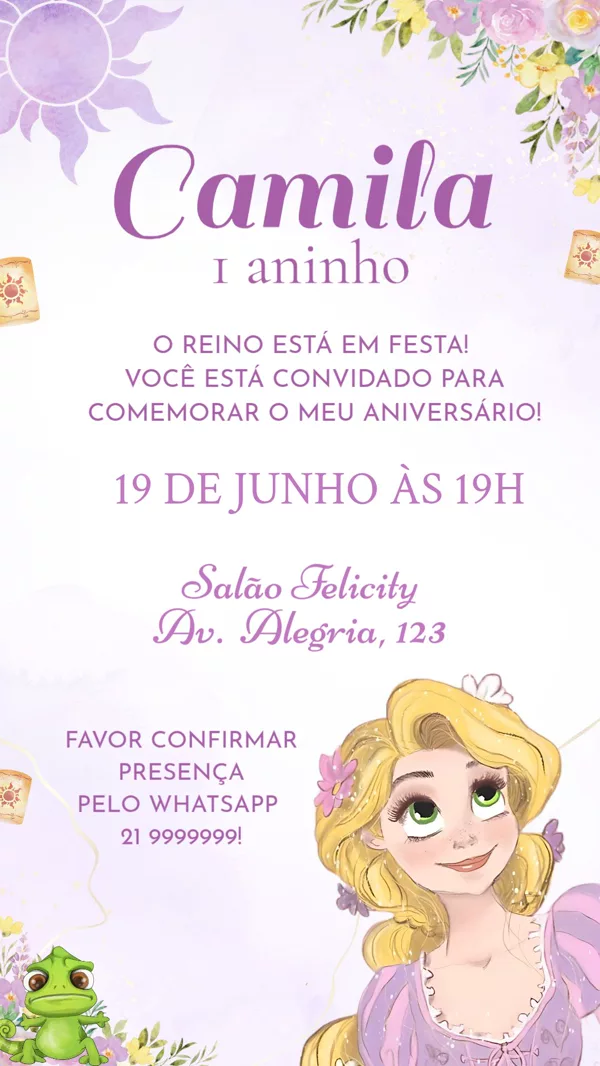 Convite Aniversário Rapunzel Lanternas Para Editar Online