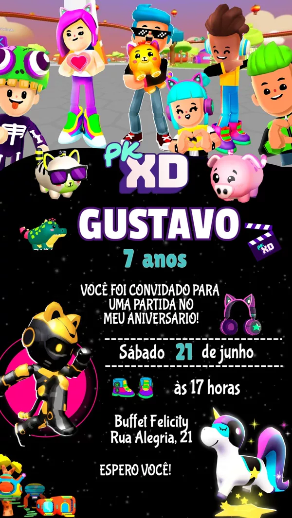 Convite Aniversário Pk Xd Para Editar Online