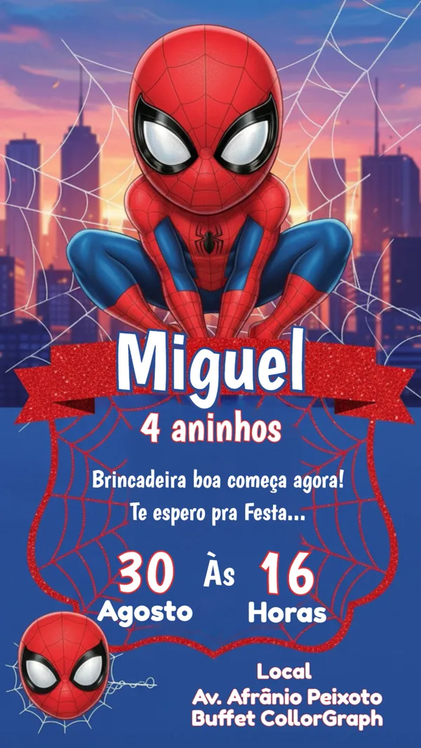 Convite Aniversário Homem-Aranha Para Editar Online