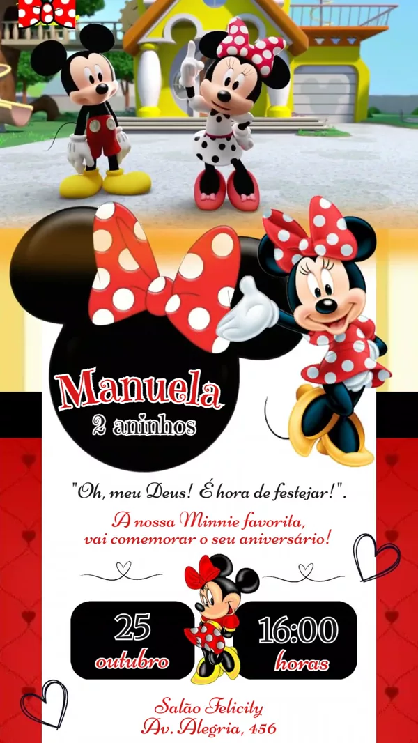 Convite Animado Aniversário Minnie Vermelha Para Editar Online