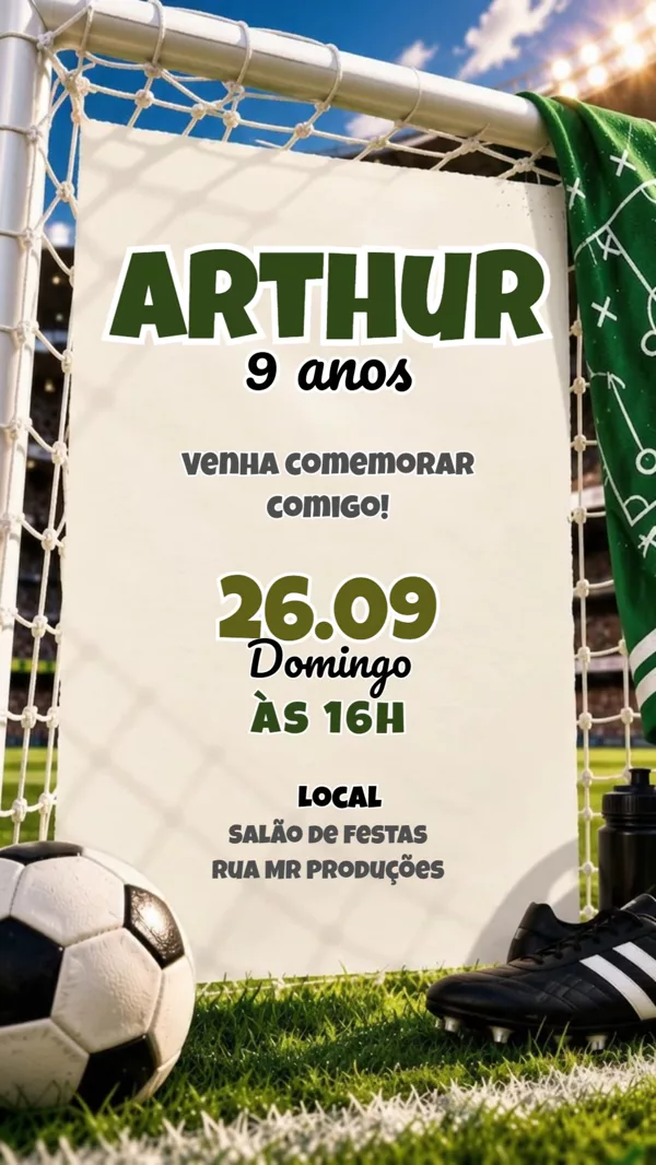 Convite Animado Aniversário Futebol Campo Para Editar Online