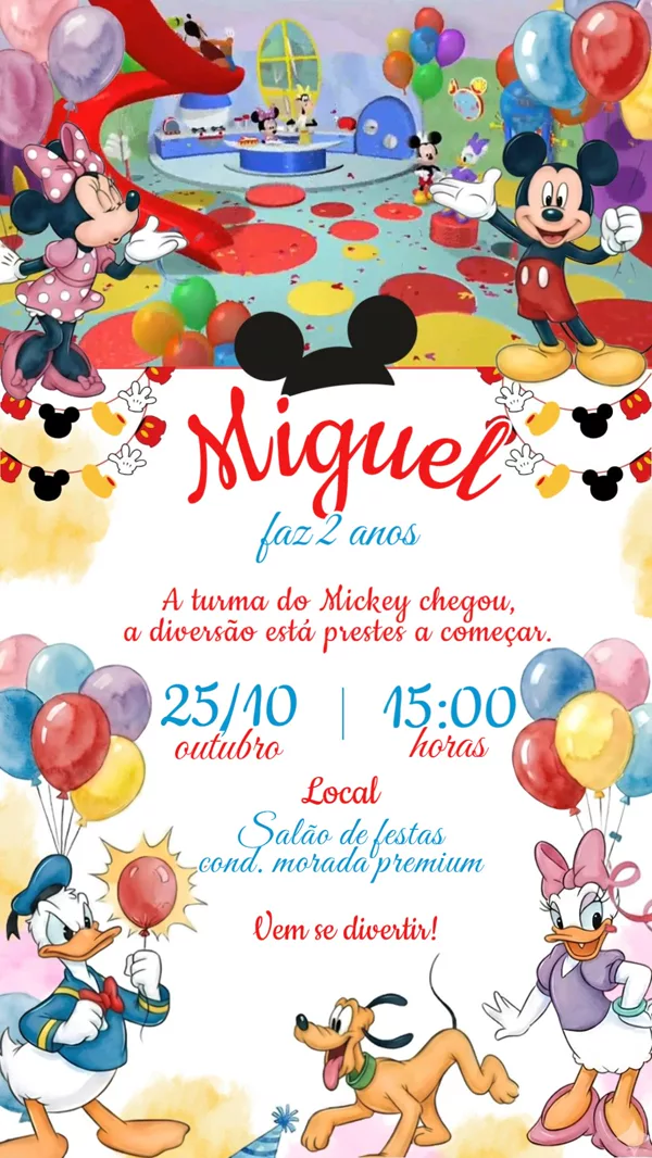 Convite Animado Aniversário Mickey Mouse Para Editar Online
