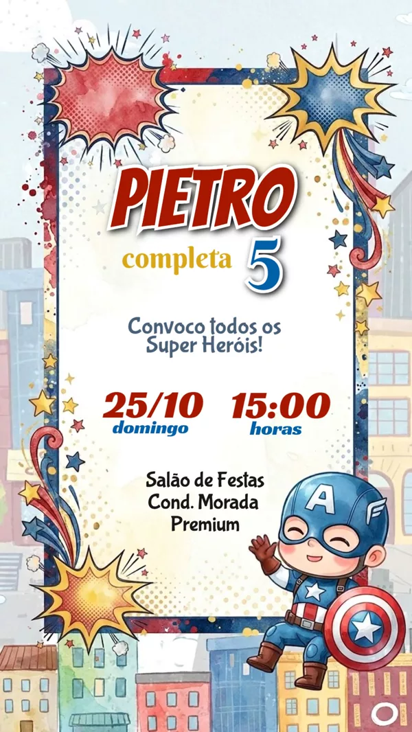 Convite Animado Aniversário Capitão América Para Editar Online