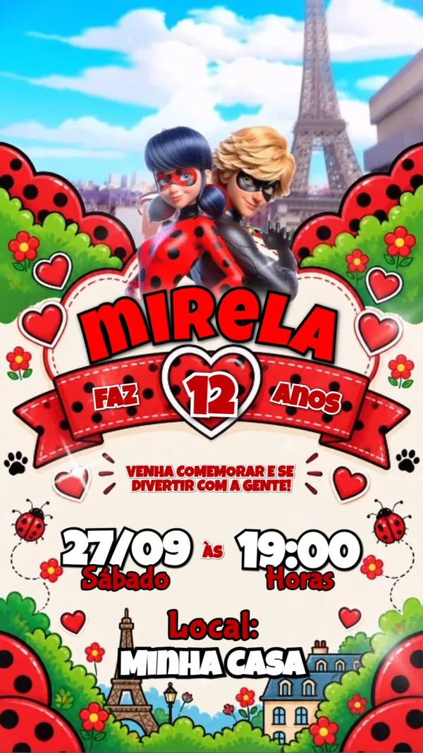 Convite Animado Aniversário Ladybug Para Editar Online