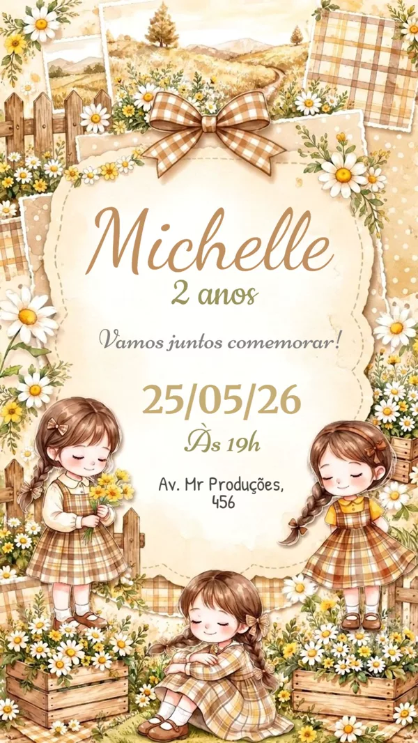 Convite Animado Aniversário Jardim Floral Xadrez Para Editar Online