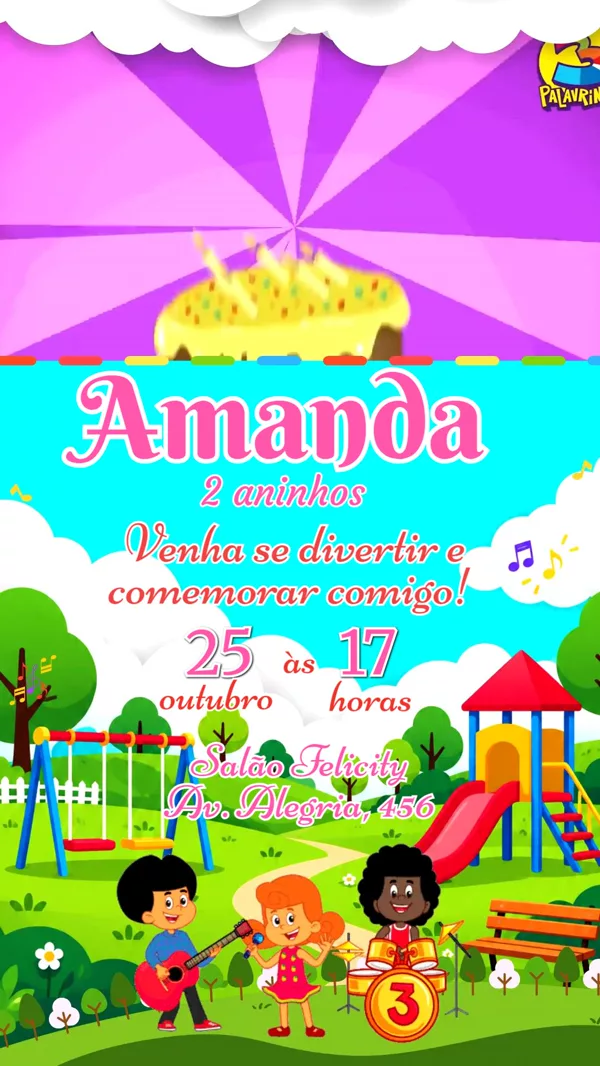 Convite Animado Aniversário 3 Palavrinhas Cristão Para Editar Online