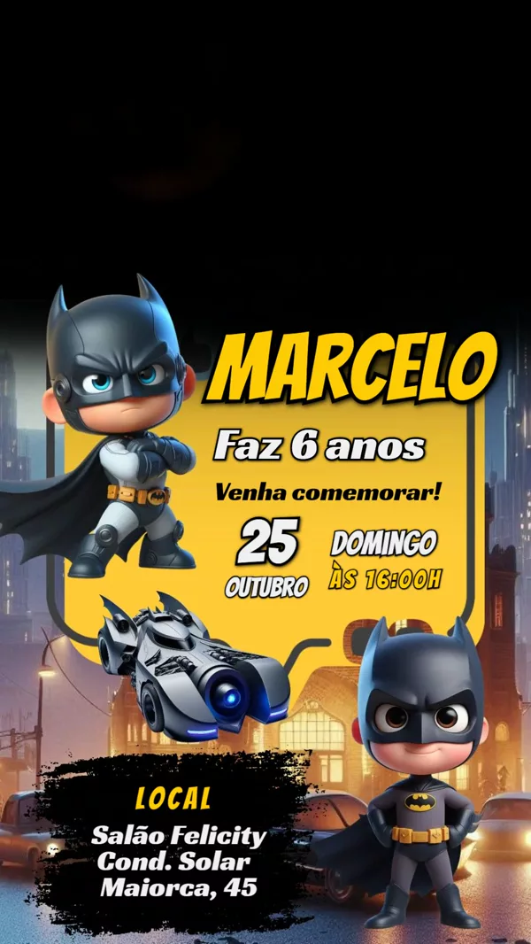 Convite Animado Aniversário Batman Batmóvel Para Editar Online
